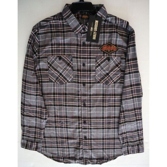 Harley-Davidson 96645-23VM Men's Sz 2XL Gray Plaid 120th Anniversary L/S Shirt - Picture 8 of 9